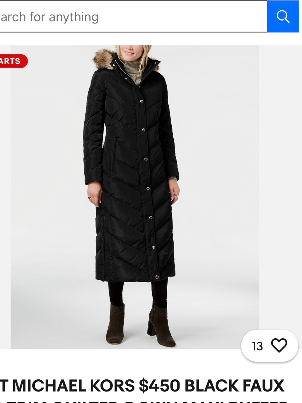 MICHAEL KORS BLACK FAUX FUR TRIM QUILTED DOWN MAXI PUFFER
COAT